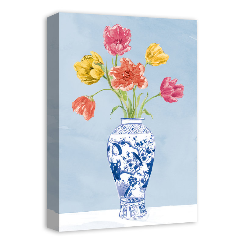 Vase peint avec fleurs, reproduction d’art sur toile tendue