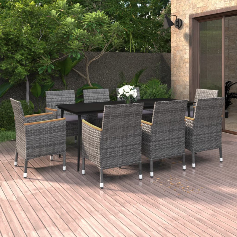 Red Barrel Studio® 9 Piece Patio Dining Set With Cushions Poly Rattan And Glass