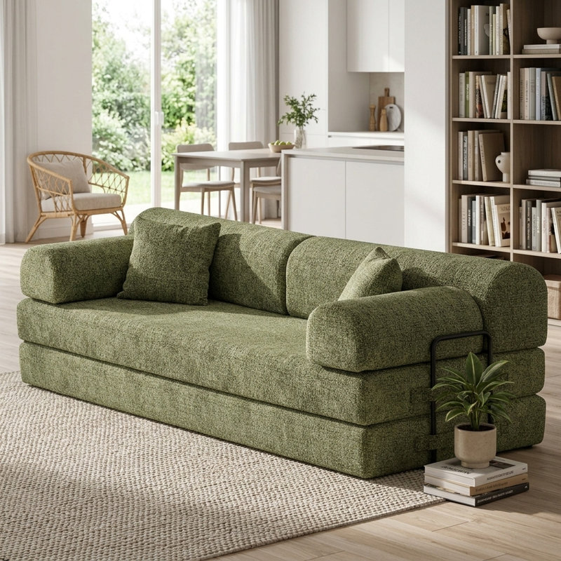 Canapé-lit convertible moderne de 90 cm de large avec revêtement en bouclette et sans assemblage