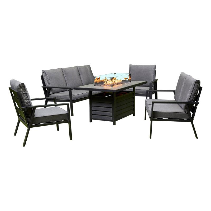 Aluminium Firepit Sofa Set Grey 5 Seater