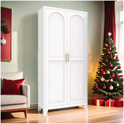 71-Inch Metal Storage Cabinet with Adjustable Shelves and 2 Shapely Doors, Ideal for Bedroom, Living Room, and Kitchen