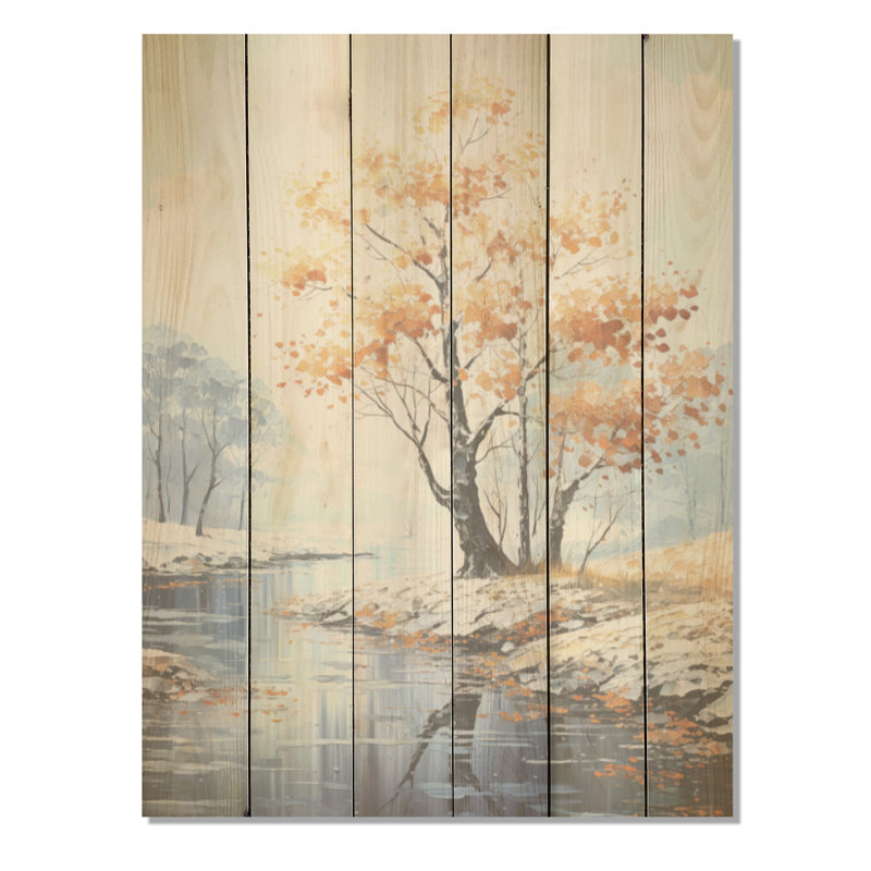 Arbre d'érable sur bois de pin naturel aux tons de bleu doux, H 20 po x l 10 po