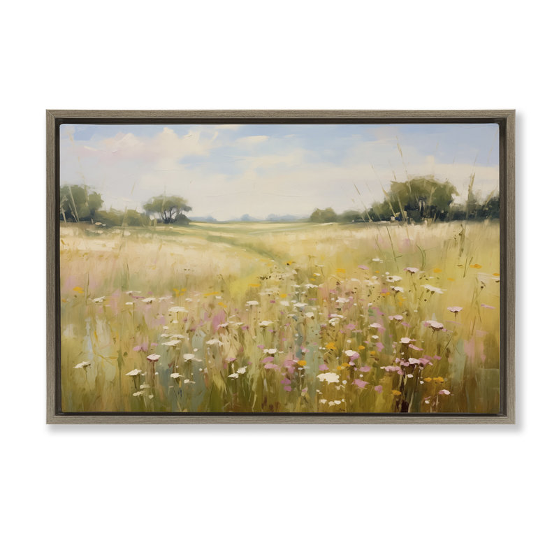  Toile flottante encadrée «Faded Wildflower Field» par LSR Design Studio, H 17 po x l 25 po, Cadre flottant orme Montalcino