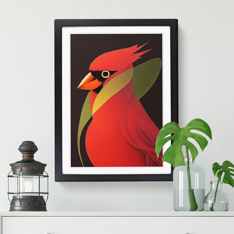 FRM-V0523-358X Cardinal Bird Smoke - Single Picture Frame Print, Black Framed, 46cm H x 34cm W x 2cm D