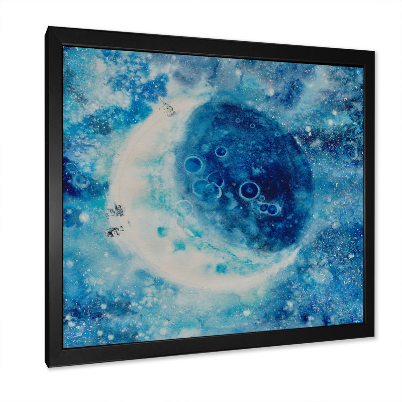 " Blue Moon Illustration ", Black Picture Framed Canvas, 16" H x 16" W x 1" D