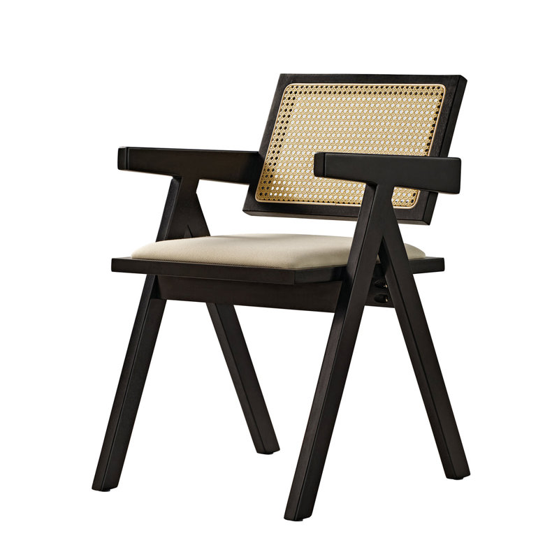 Mila Rattan Solid Wood Dining Chairs, Walnut/Black , Black
