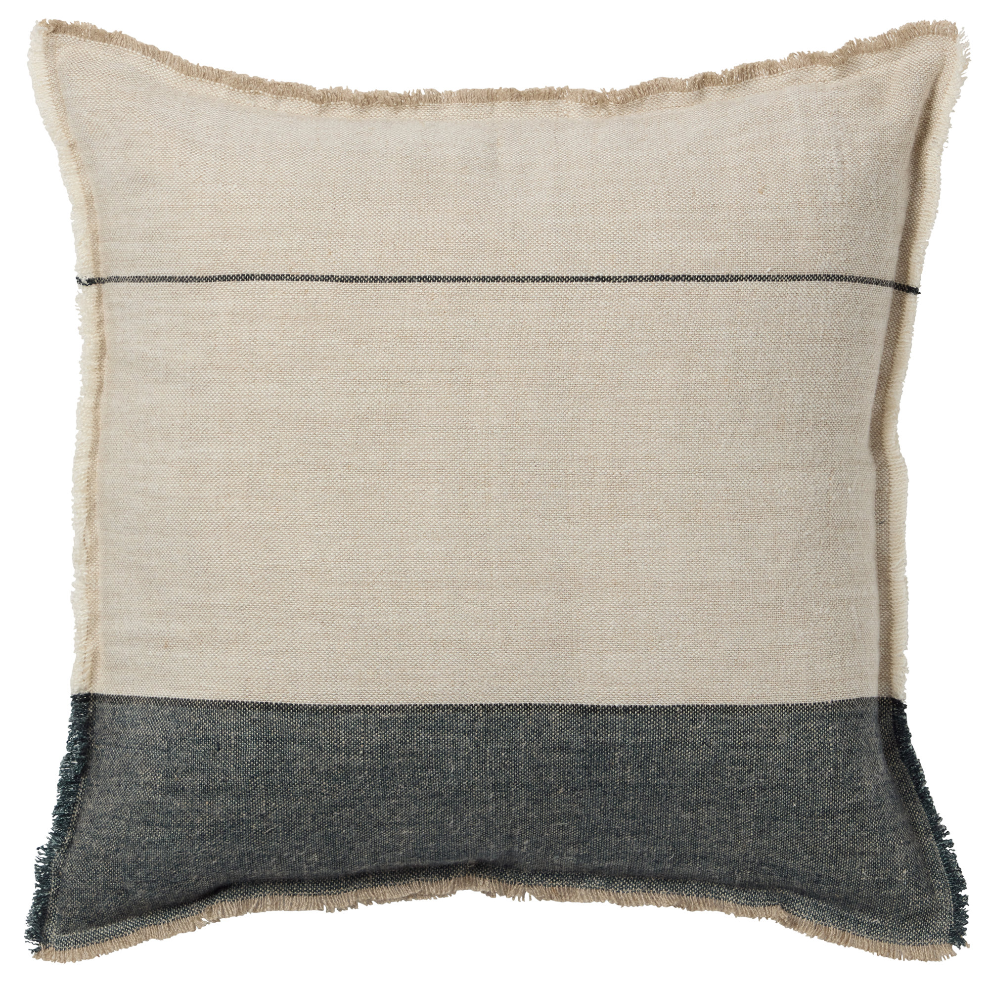 Rockefeller Fringed Linen Throw Pillow, Polyester, 22" H x 22" W, Light Gray