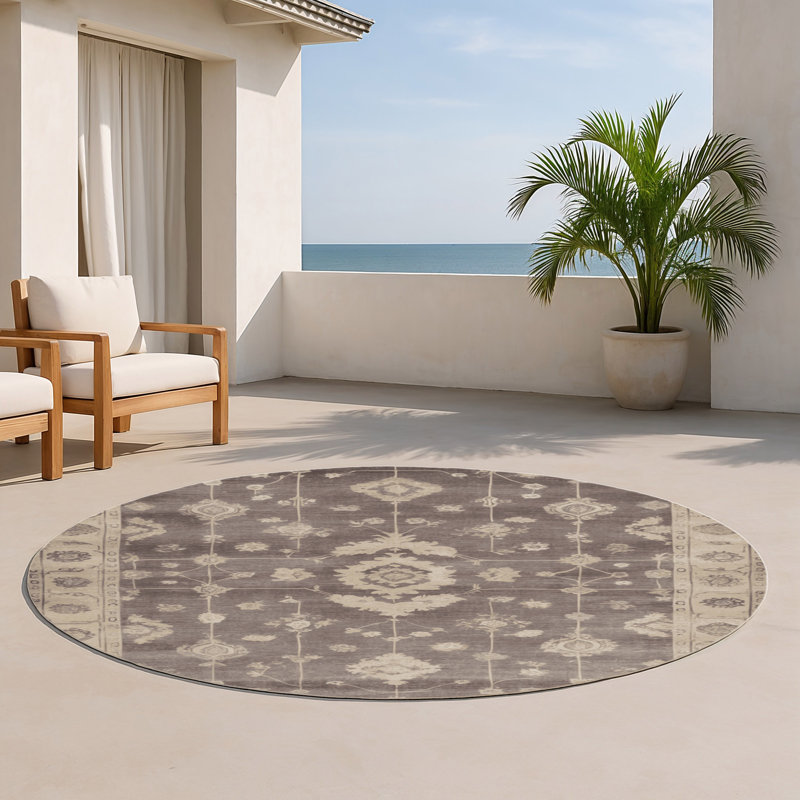 Tapis d'intérieur et d'extérieur surteint beige, Rond 5 pi