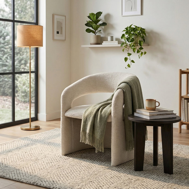 Duchess Upholstered Low Back Dining Armchair Boucle White, 46.5 cm Seating Height