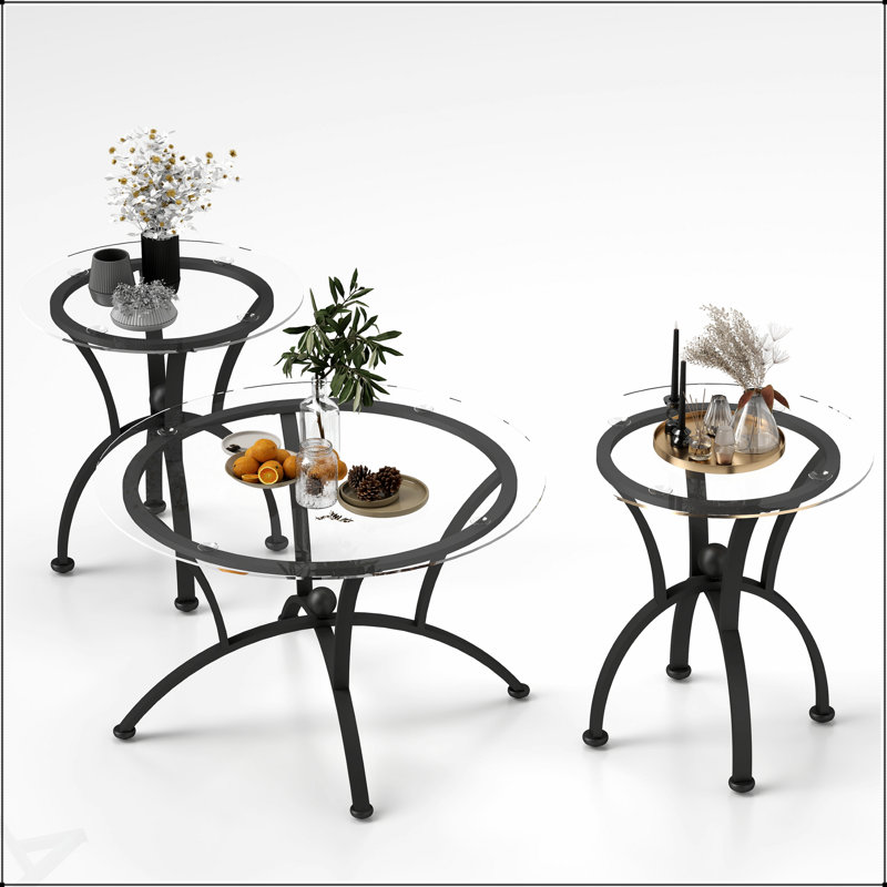 Ensemble de 3 tables basses en verre trempé avec construction robuste pour les salons modernes, design élégant et fonctionnel