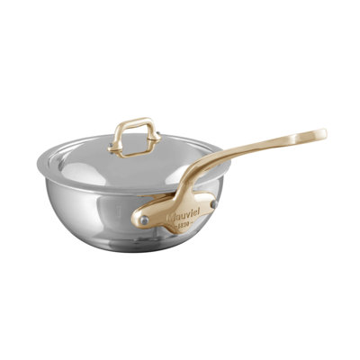 Mauviel M'6 S Copper Curved Splayed Saute Pan With Lid, Cast Stainless Steel Handle, 2.1-Qt