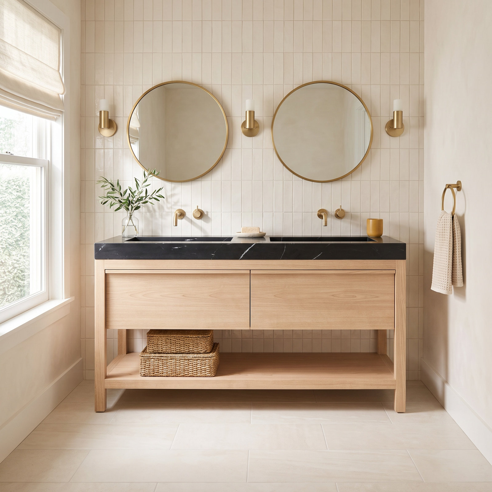 Ariane 60" Cedar Double Bathroom Vanity, Whitewash 