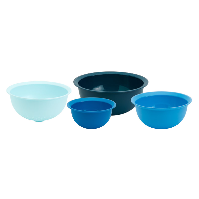 Basic Essentials 4pc Mixing Bowls & Colander Set, Blue