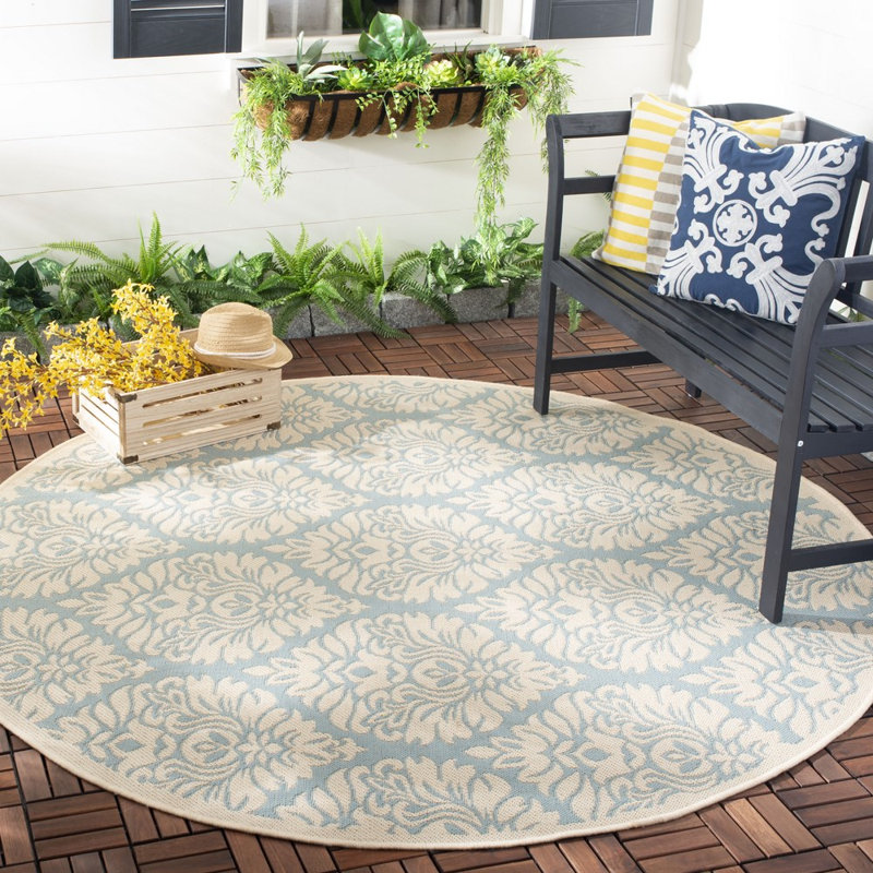 Gipson Indoor/ Outdoor Aqua/Cream Rug, Round 201 cm