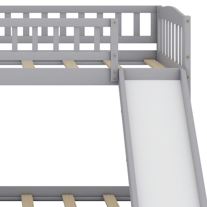 Lit superposé avec escalier de rangement et glissade, Gris