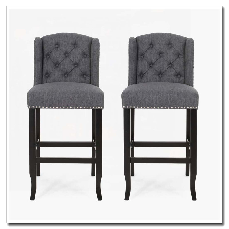 Fabric Tufted Wingback 31 Inch Counter Barstools, Gray