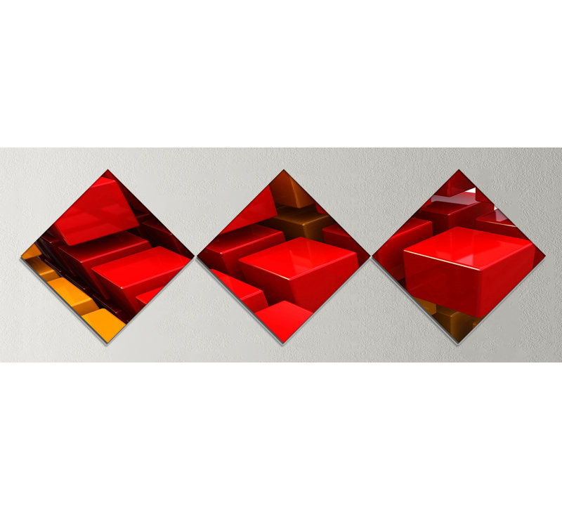 « fractal 3d red n cubes yellow cubes », reproduction d’impression sur toile à multiples images sur toile