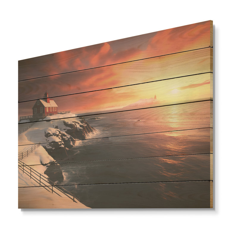Garde-phare côtier en Alaska III - phare de plage sur bois, H 10 po x l 20 po x P 0,78 po