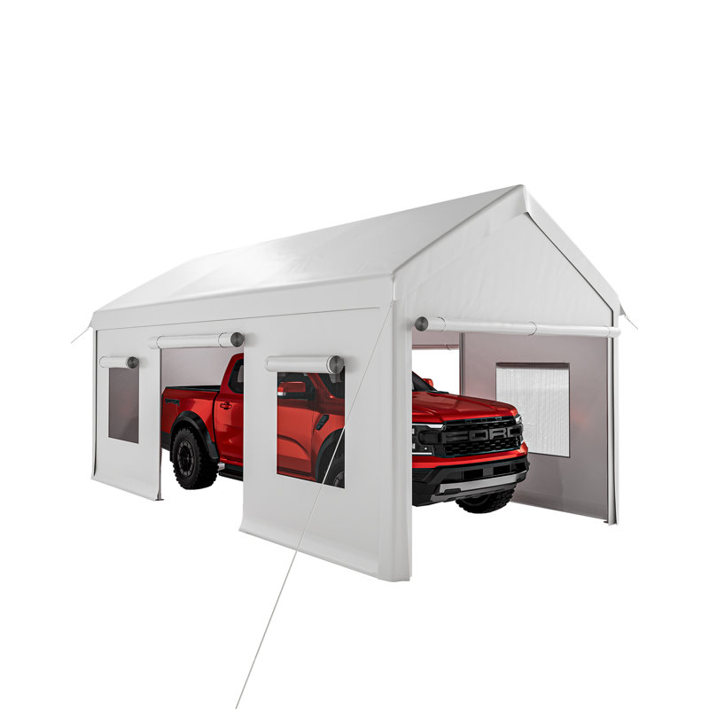 10 x 20 FT Heavy Duty Carport Canopy with Roll Up and Down Mesh Window, Outdoor Portable Garage with Removable Sidewalls, All Season Tarp for Car,Truck, Motorcycle (White)