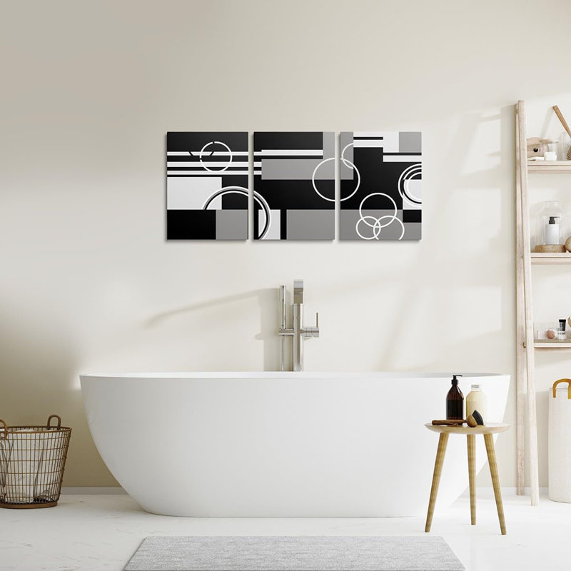 3 Piece Modern Grey Black Striped Wall Decor Geometric Framed Canvas Prints 12x16 Retro Circle Swirls Canvas Wall Art Bedroom Decor Abstract Texture Color Art Poster Print for Kids Adult