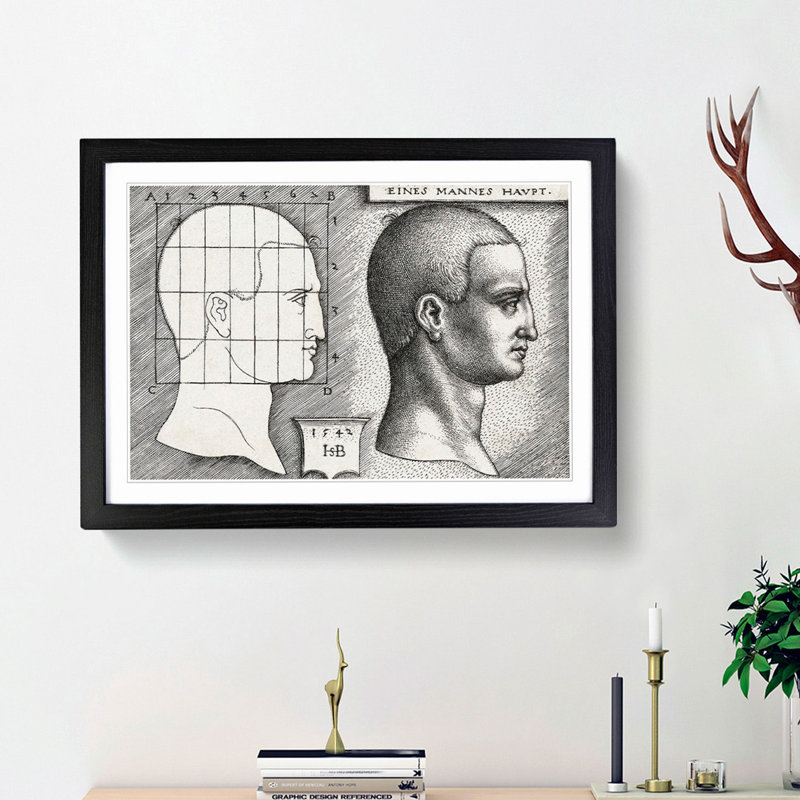 Profile Study of a Mans Head by H.S. Beham - Picture Frame Painting Print, Black Framed, 48cm H x 65cm W x 2cm D