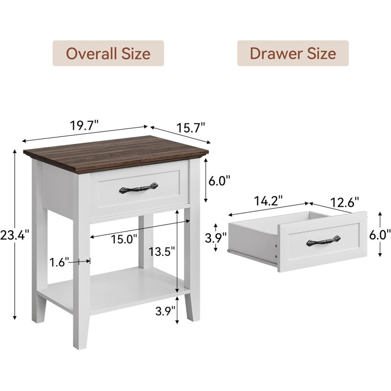 Table de chevet industrielle en bois avec tiroir et tablette - Table de chevet ou de bout pour petits espaces