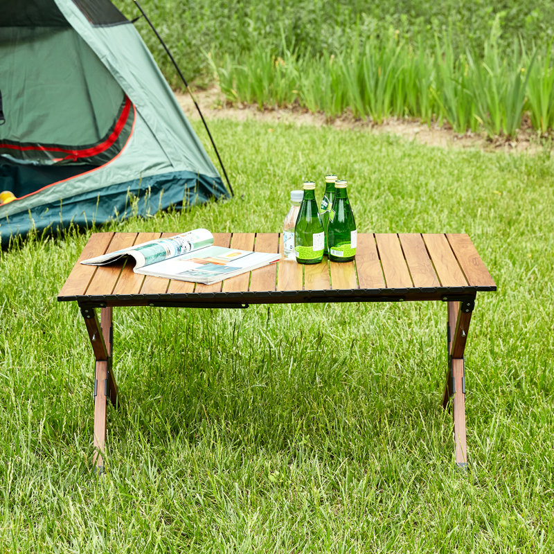 Table rectangulaire en aluminium pour l'extérieur et l'intérieur - capacité de 120 lb, facile à plier, pliante portative de camping brune, brune
