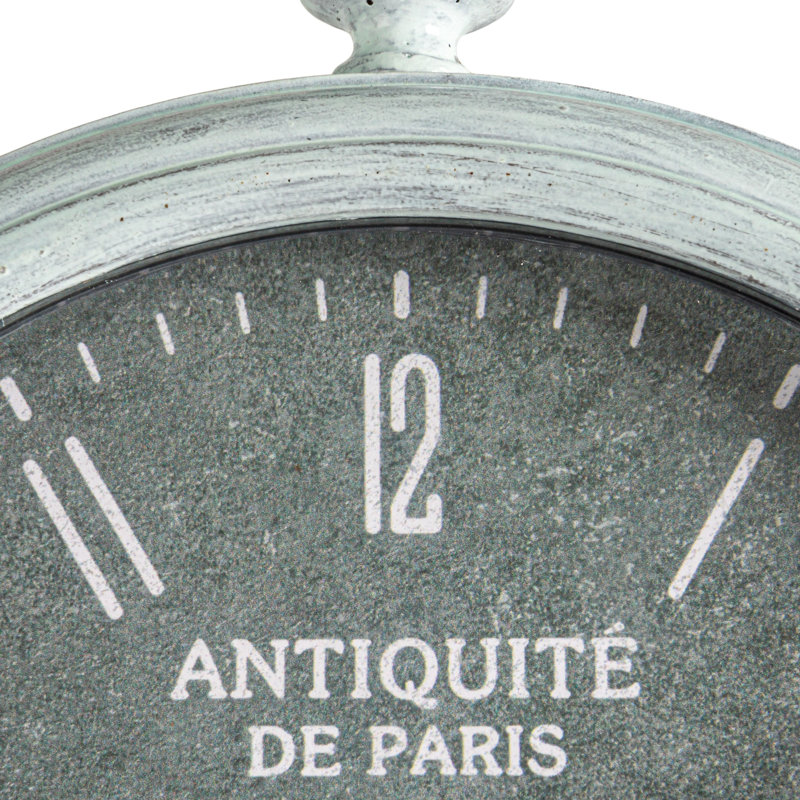 Antique White Mantel Clock With Pewter Finish And Iron Base
