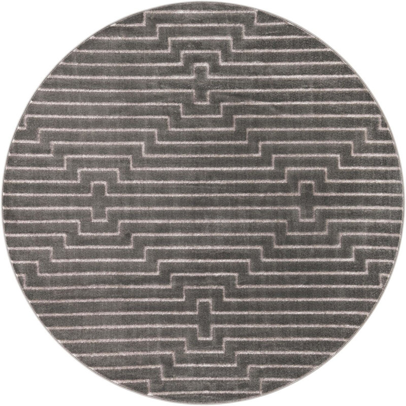 Tapis contemporain gris et argenté Omotayo, Rond 7 pi 10 po