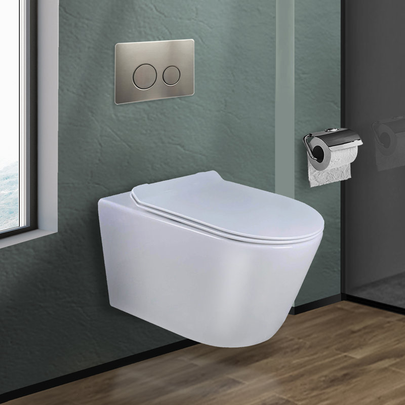 Dakota 1.28 GPF Wall Hung Toilets (Seat Included), White/Satin Nickel