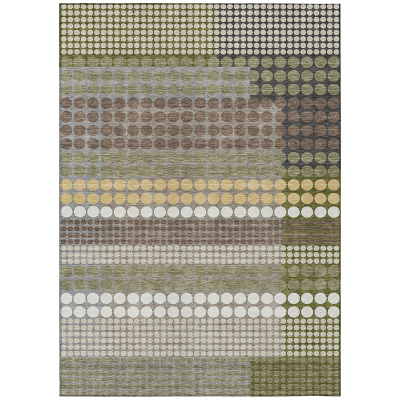 Machine Washable Indoor/Outdoor Chantille ACN2445 Geometric Rug, Olive, 2'6" x 3'10"