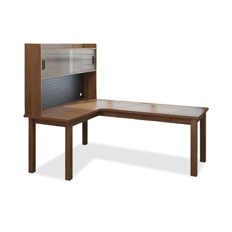 Bureau en bois massif en forme de L brun noisette, 29.53" H x 62.99" W x 47.24" D, Retour à gauche