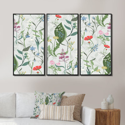 Herbes et fleurs sauvages - 3 pièces, reproduction sur toile