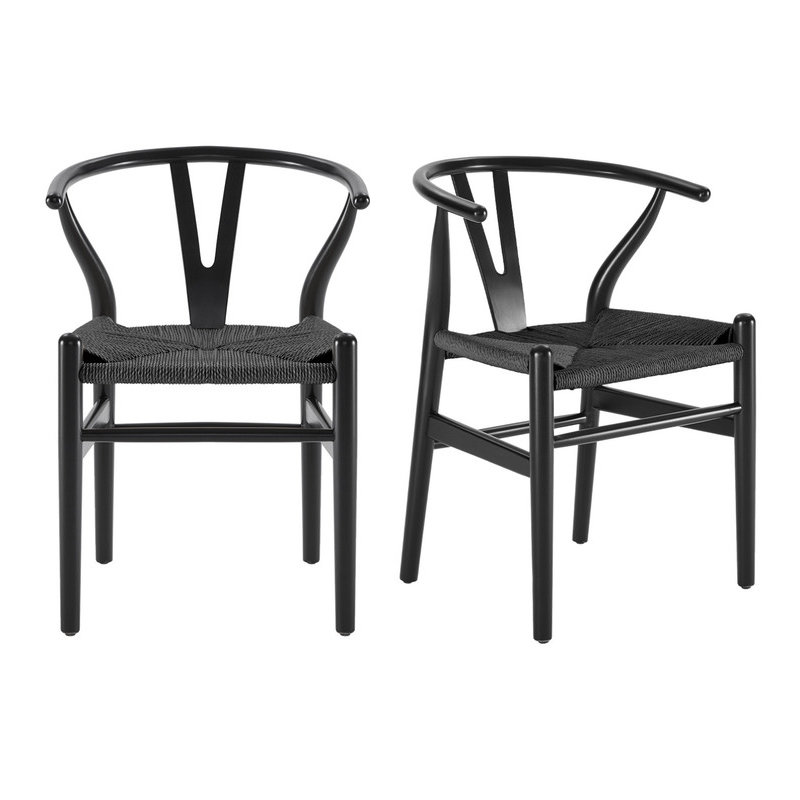 Chaises de salle à manger en bois de style Mid-Century en bois pour votre maison de plage, entièrement assemblées, ensemble de 2, noir