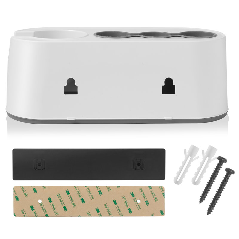 White Wall Mount Hair Dryer and Tool Organizer