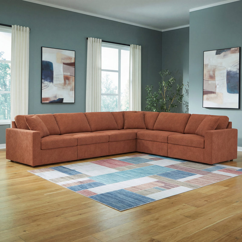 Canapé modulaire 6 pièces Depew, Polyester orange
