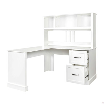 Bureau d'ordinateur à domicile avec huche, finition blanc antique