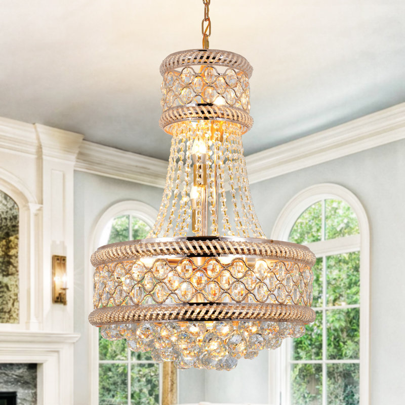 9 Light Dimmable 19 '' Tiered Chandelier with  Crystal Accents and Rose  Gold Finish