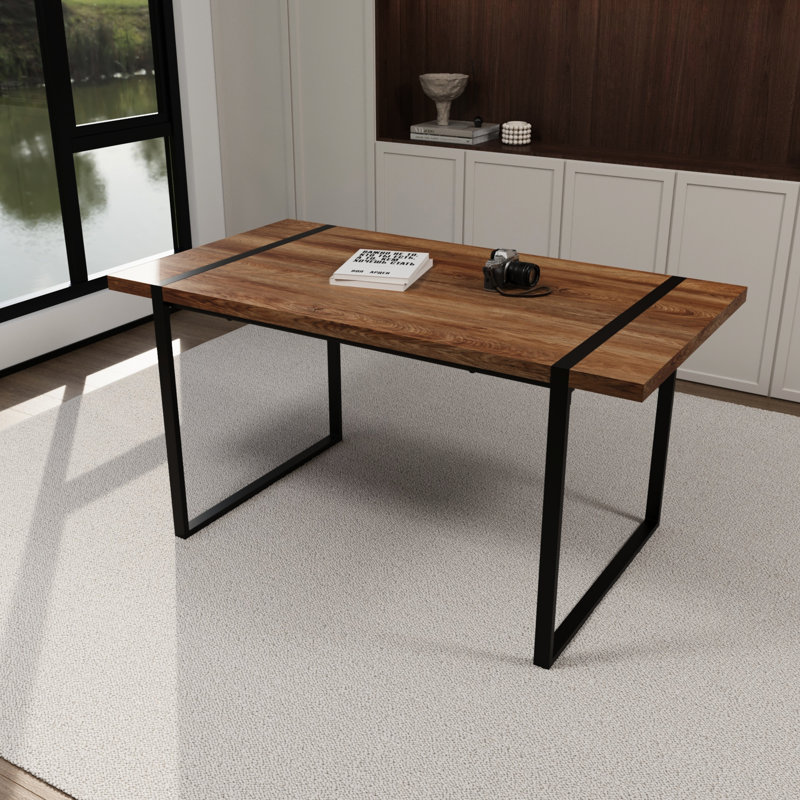 Table rectangulaire 59 "- pieds en métal, construction stable, maison et cuisine en bois moderne pour la salle à manger, noir