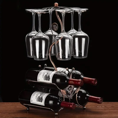 Wine Rack And Wine Glass Holder-Hold 4 Wine Bottles And 6 Glasses-Perfect For Home Kitchen Decor And Kitchen Storage Rack, Kitchen Organization, Stylish Storage