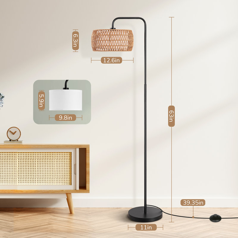 63'' Arched/arc Rattan Floor Lamp With Bulb And Remote Control Included