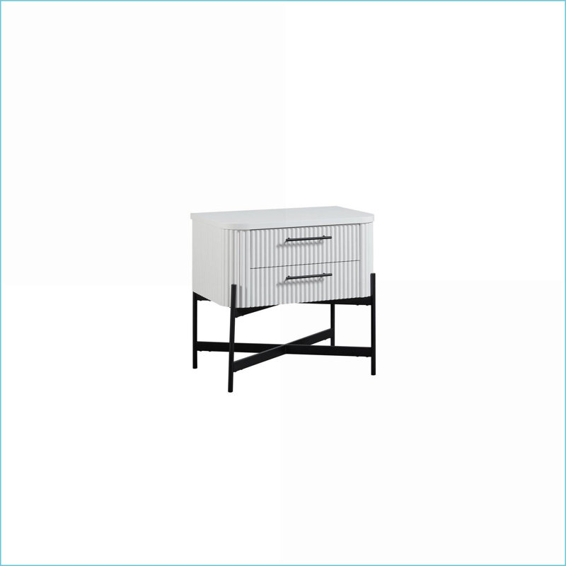 Modern 2-Drawer White Nightstand with USB-C Charging