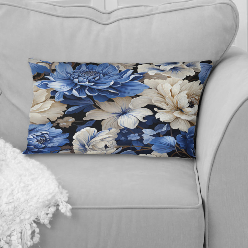 Motif floral de style victorien bleu I Renaissance - coussin à imprimé floral