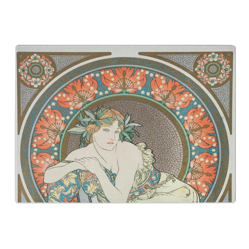 Woman with Poppies by Alphonse Mucha Chopping Board, 0.4cm H x 28.5cm W x 39cm L
