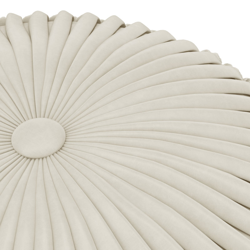 Cream Tufted Round Cotton Pouf with Velvet Upholstery