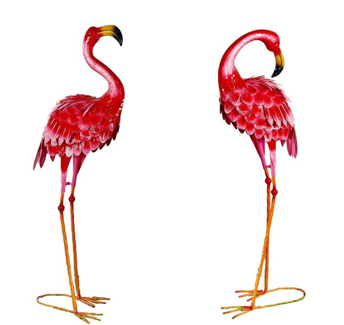 Ensemble de 2 statues de jardin d'extérieur flamant rose