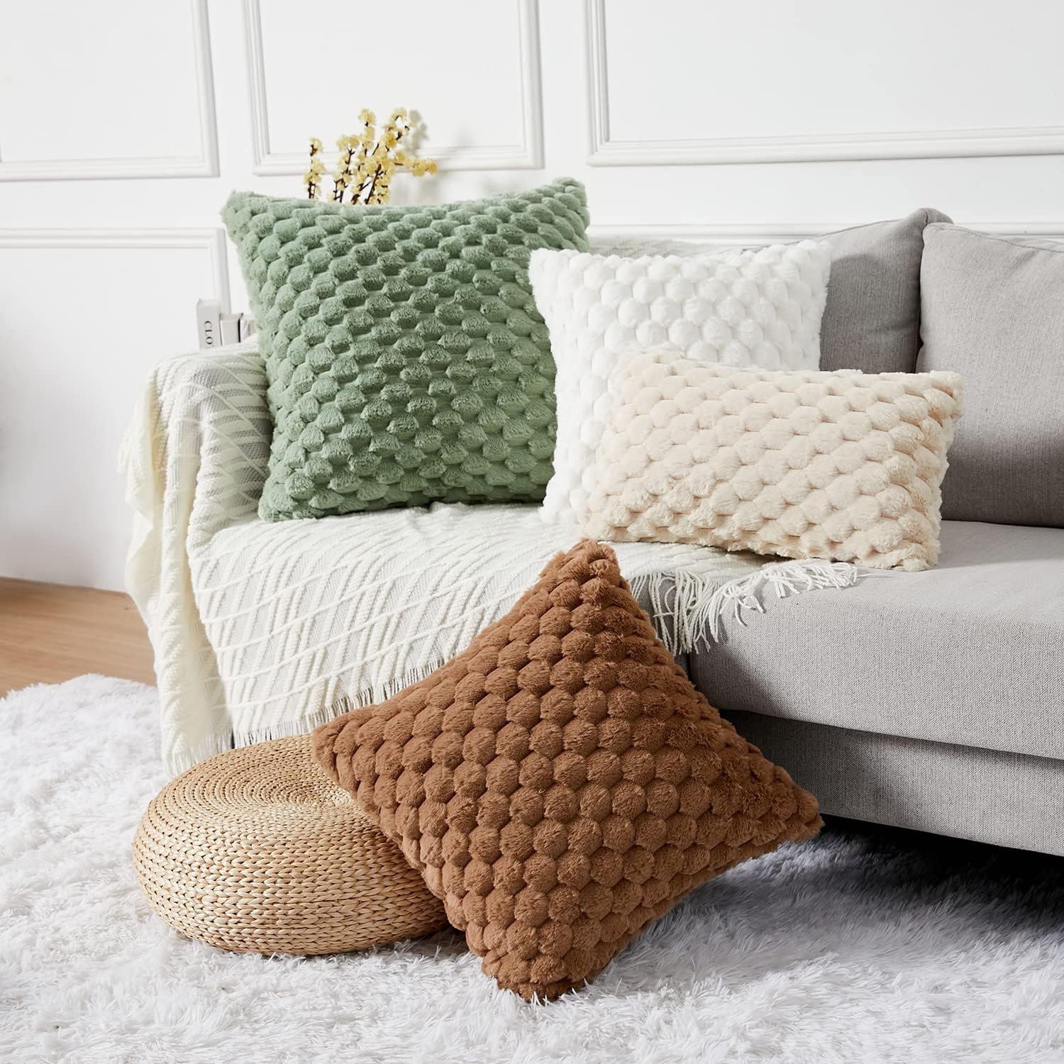 RAPTIZ 2 Super Soft Cozy Decorative Throw Pillow Covers Fuzzy Plush ...