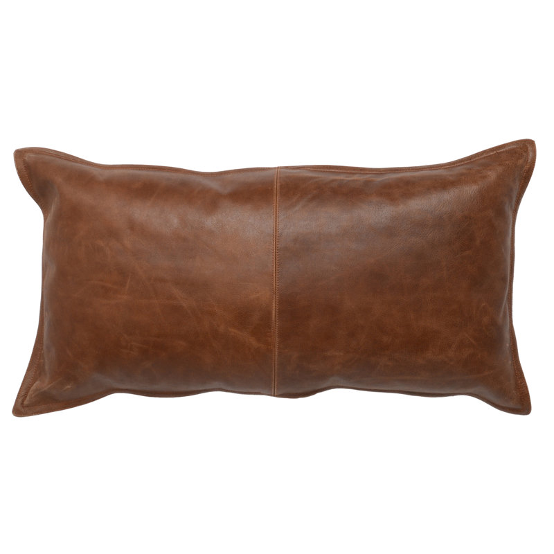 Coussin décoratif en cuir Cutler, Brun, 14 po x 26 po, Forme rectangulaire