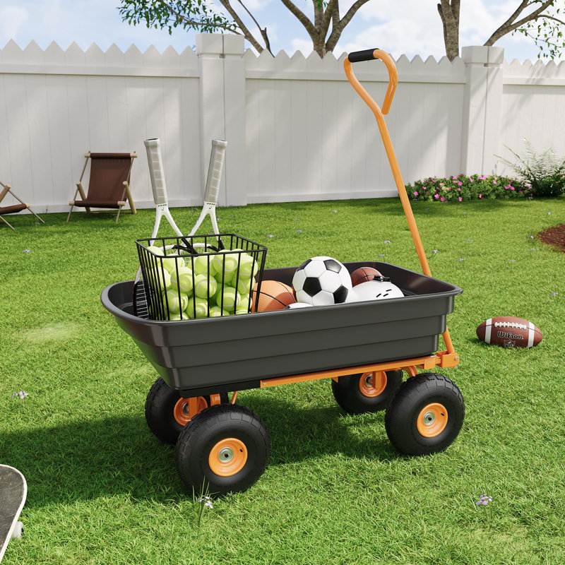 Chariot à benne basculante, chariot de jardin robuste avec déversement rapide et pneus non crevés de 10 po / 13 po et poignée rotative à 180 °, wagon de déversement en polyéthylène antirouille, wagon utilitaire de jardin, aménagement paysager, jardinage