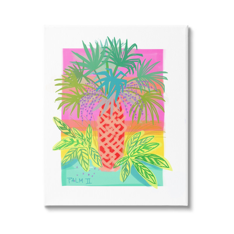 «Neon Palm Tree Botanicals Tropical Coastal Leaves», impression, Toile tendue, H 20 po x l 16 po x P 1,5 po